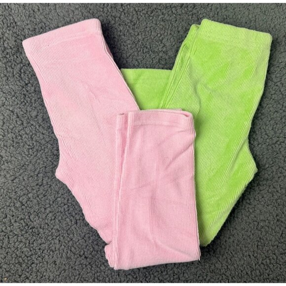 Gymboree Girls Pants 4 4T Set 2 Velour Ribbed Leggings Pink Green - Picture 1 of 10